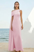 Load image into Gallery viewer, Dusty Rose Sheath Chiffon Long Engagement Dress with Cape