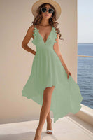 Load image into Gallery viewer, Dusty Rose A Line Chiffon High Low Boho Dress with Ruffles