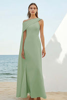Load image into Gallery viewer, Dusty Rose Sheath Chiffon Long Engagement Dress with Cape