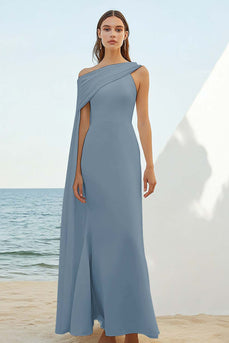Dusty Rose Sheath Chiffon Long Engagement Dress with Cape