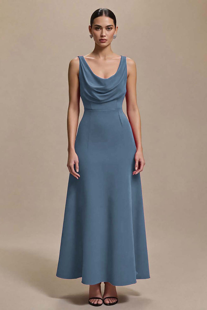 Load image into Gallery viewer, Simple Red Satin Cowl Neck A Line Long Formal Dress