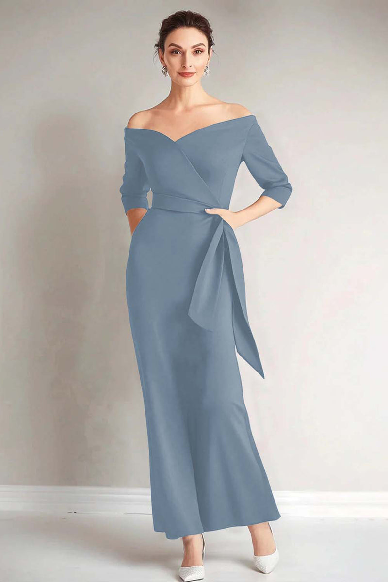 Load image into Gallery viewer, Elegant Navy Off the Shoulder Mother of the Bride Dress