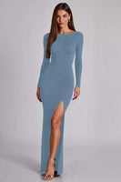 Load image into Gallery viewer, Black Long Sleeves Cut Out Jersey Formal Dress with Slit