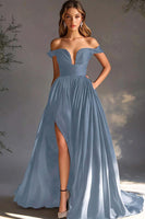 Load image into Gallery viewer, A Line Chiffon Pleated Long Black Tie Dress with Slit