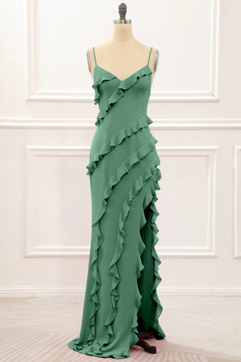 Queendancer Women Mint Green Prom Dress Mermaid Spaghetti Straps Formal