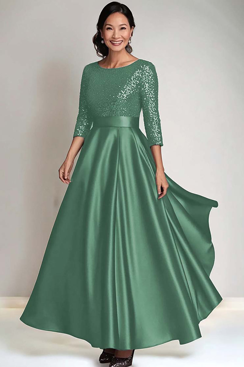 Load image into Gallery viewer, Sparkly Dark Green Scoop Satin Mother of the Bride Dress
