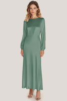Load image into Gallery viewer, Dusty Sage Satin Long Scoop Formal Dress with Sleeves