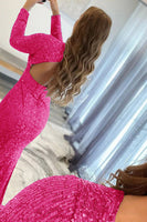 Load image into Gallery viewer, Mermaid Glitter Navy Sequins Mesh Evening Dress Backless Prom Dress