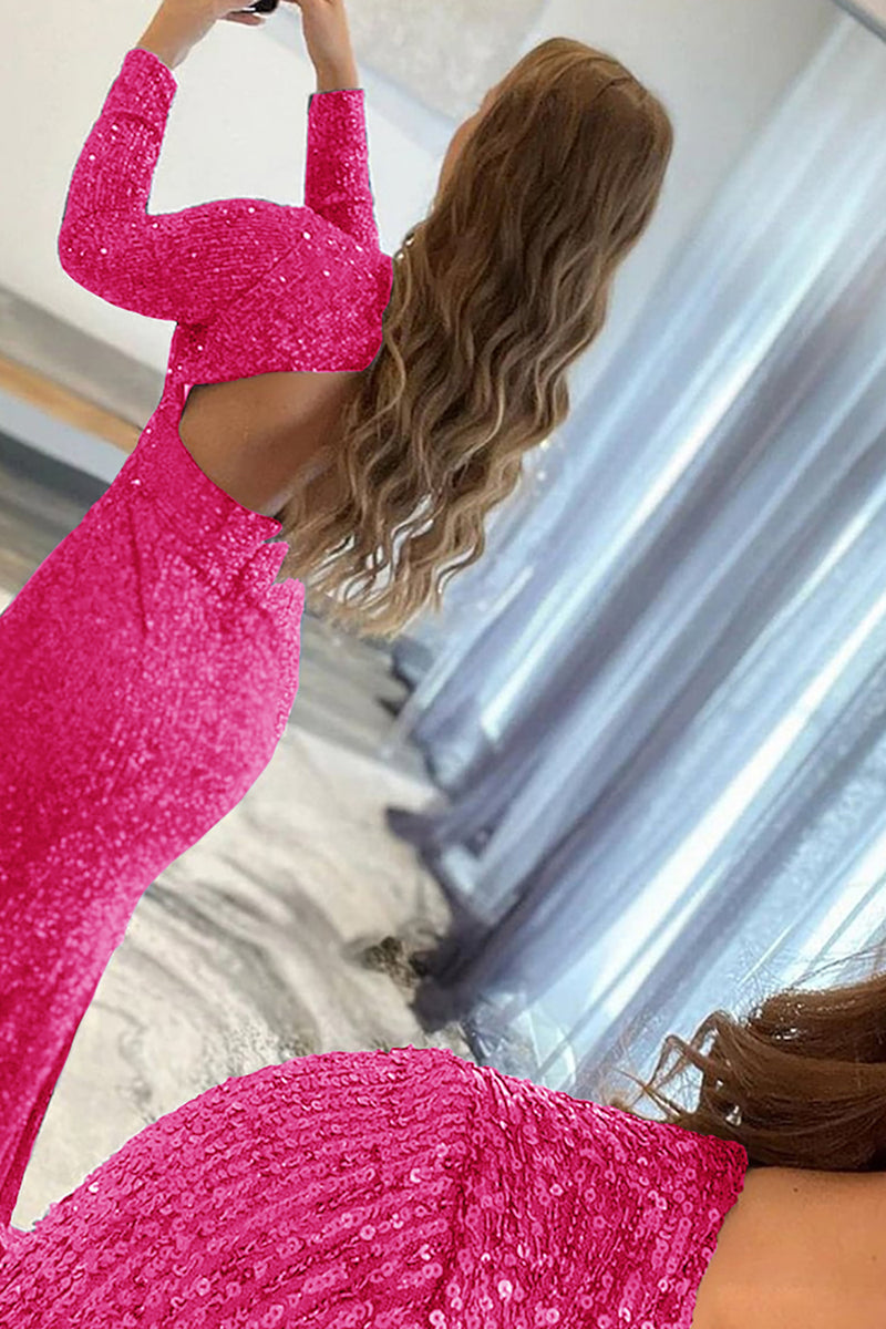 Load image into Gallery viewer, Mermaid Glitter Navy Sequins Mesh Evening Dress Backless Prom Dress