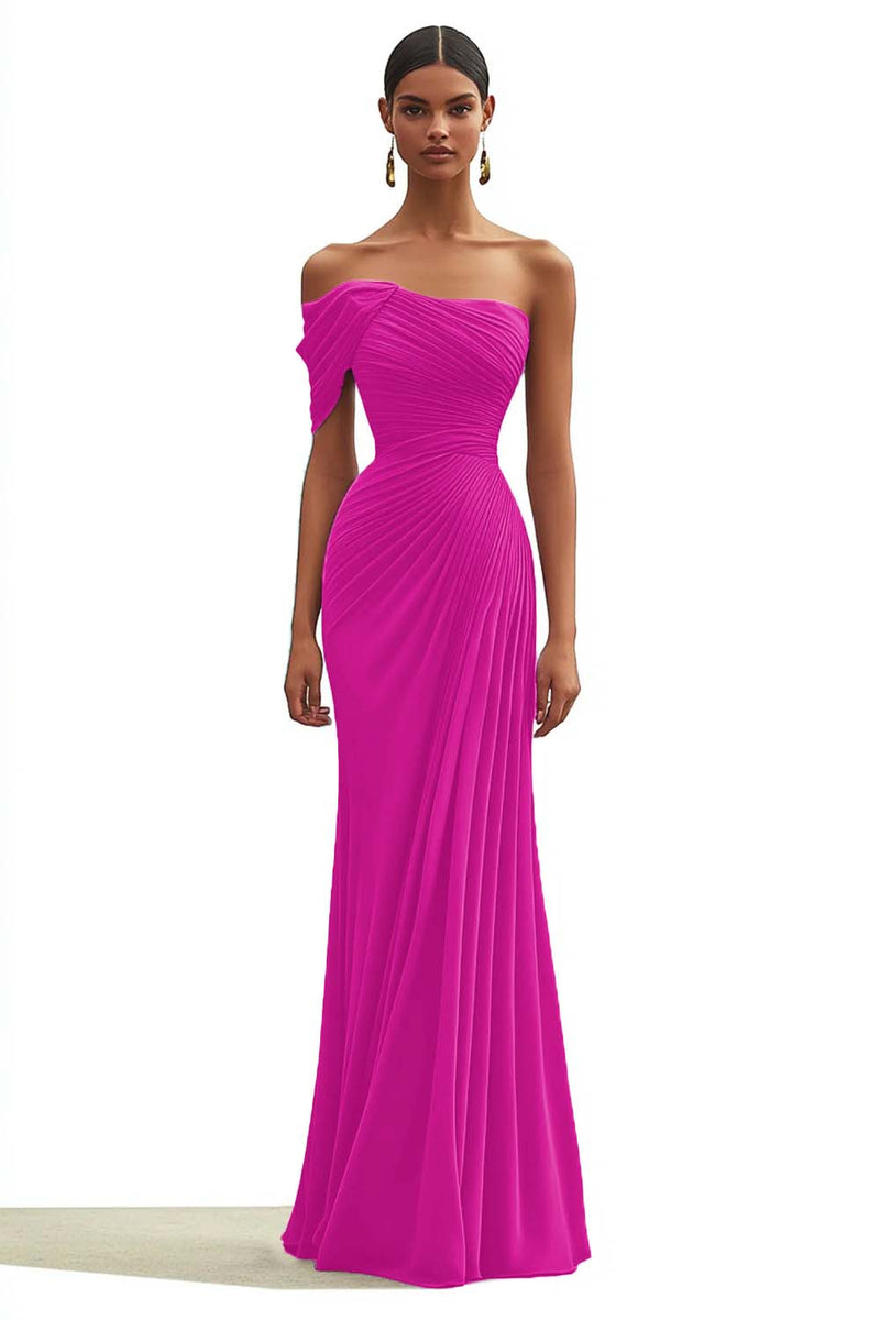 Load image into Gallery viewer, Ink Blue Sheath One Shoulder Pleated Long Formal Dress