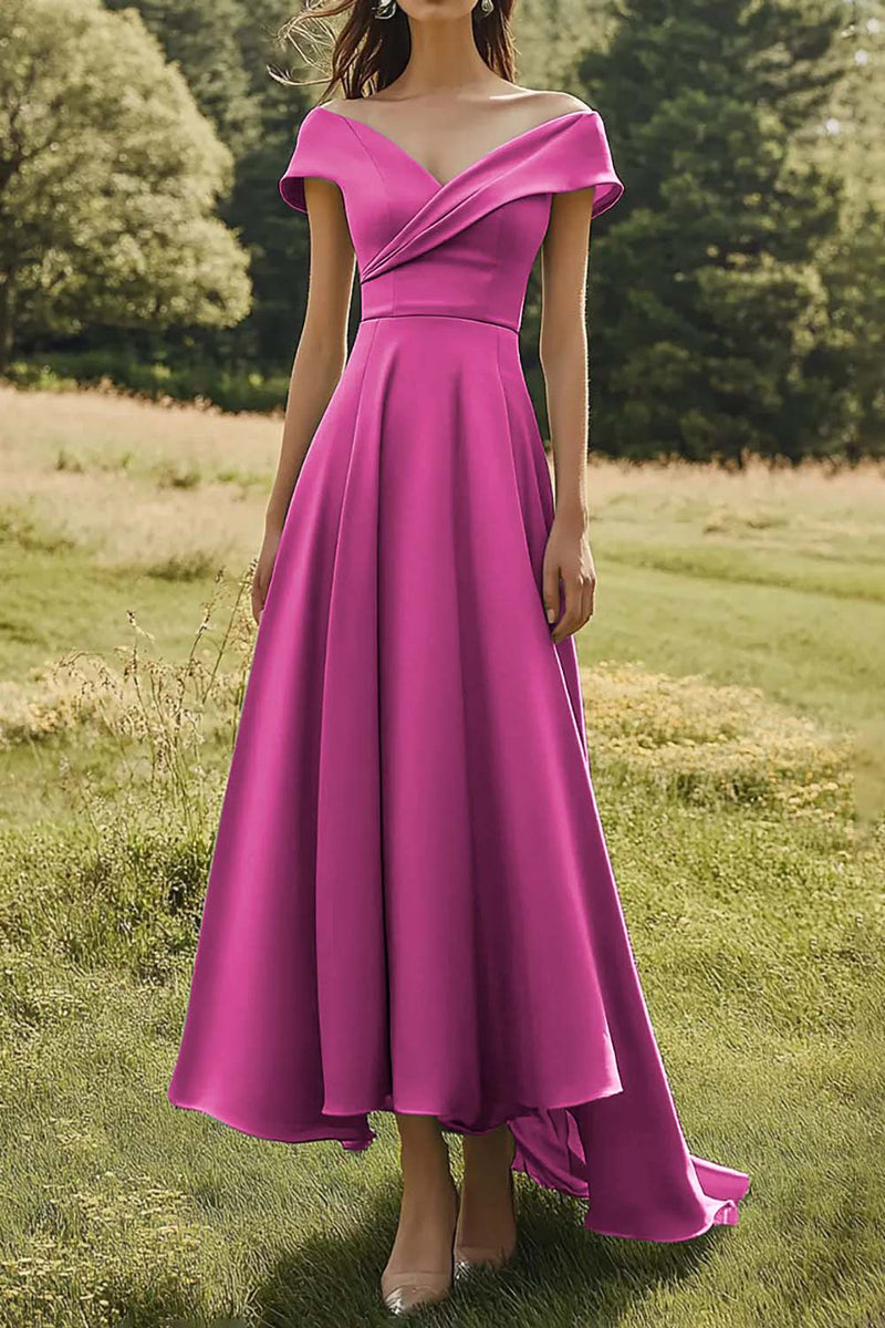 Load image into Gallery viewer, Sage Off the Shoulder A Line Satin Long Formal Dress