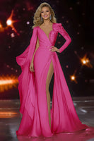 Load image into Gallery viewer, Sparkly White Long Sleeves Mermaid Pageant Dress with Slit