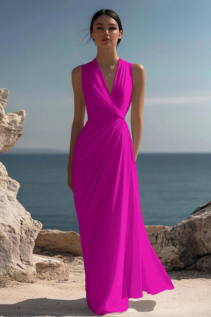 Load image into Gallery viewer, White Chiffon V-Neck Sheath Long Reception Dress