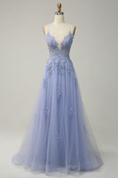 Load image into Gallery viewer, Spaghetti Straps Dark Green Lace-Up Back Long Prom Dress with Appliques