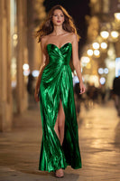 Load image into Gallery viewer, Sparkly Gold Metallic Sweetheart Long Formal Dress with Slit