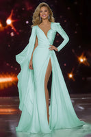Load image into Gallery viewer, Sparkly White Long Sleeves Mermaid Pageant Dress with Slit