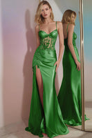 Load image into Gallery viewer, Sparkly Mermaid Golden Long Corset Prom Dress with Slit