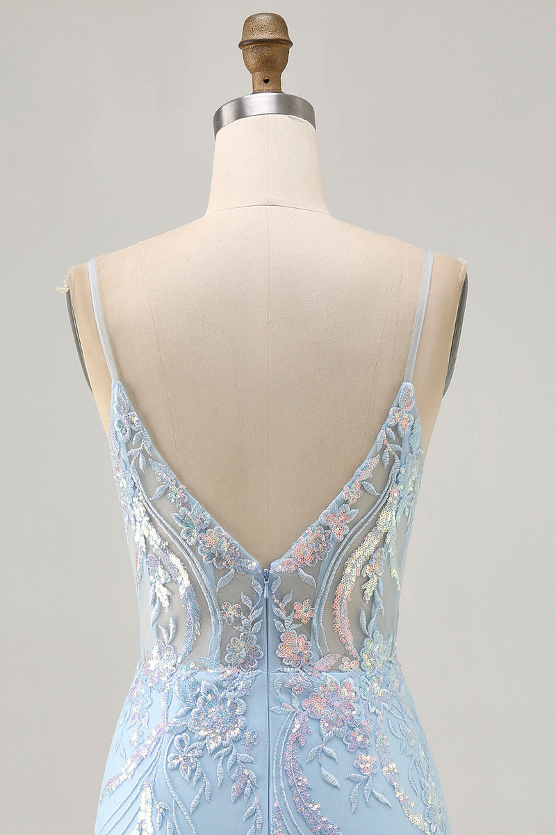 Load image into Gallery viewer, Sparkly Blue Spaghetti Straps Corset Lace Short Prom Dress