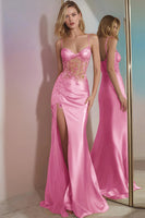 Load image into Gallery viewer, Sparkly Mermaid Golden Long Corset Prom Dress with Slit