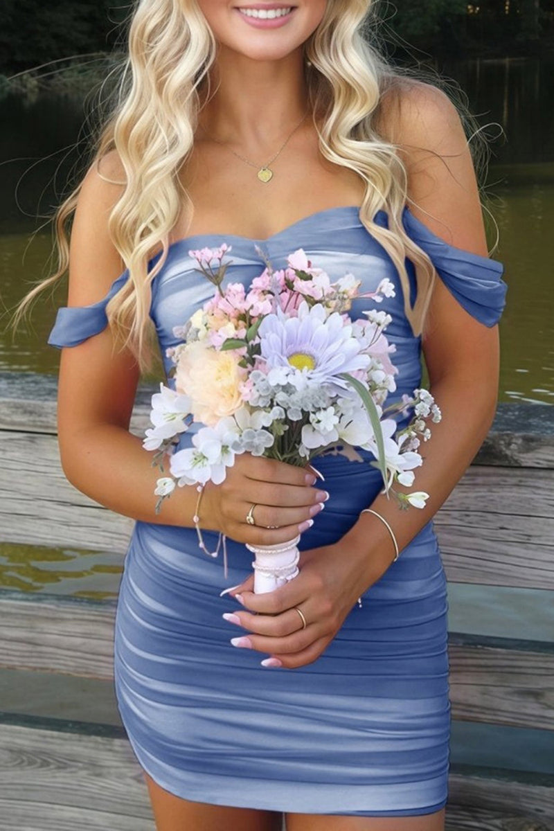 Load image into Gallery viewer, Red Bodycon Off the Shoulder Ruched Short Prom Dress