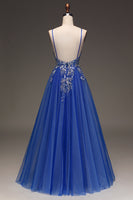 Load image into Gallery viewer, Tulle Spaghetti Straps Royal Blue Ball Gown with Sequins