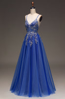 Load image into Gallery viewer, Tulle Spaghetti Straps Royal Blue Ball Gown with Sequins