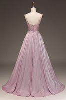 Load image into Gallery viewer, Glitter Beaded Spaghetti Straps Blush Ball Gown with Appliques