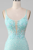 Load image into Gallery viewer, Sequins Sparkly Mermaid Light Green Prom Dress with Slit