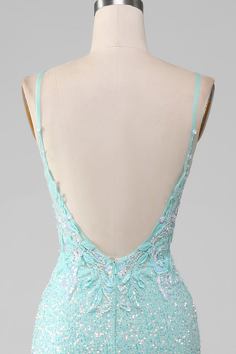 Load image into Gallery viewer, Sequins Sparkly Mermaid Light Green Prom Dress with Slit