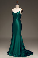 Load image into Gallery viewer, Satin Mermaid Lace-Up Back Dark Green Prom Dress