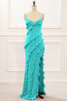 Load image into Gallery viewer, Burgundy Backless Spaghetti Straps Prom Dress With Slit