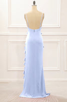 Load image into Gallery viewer, Dusty Sage Backless Spaghetti Straps Prom Dress With Slit