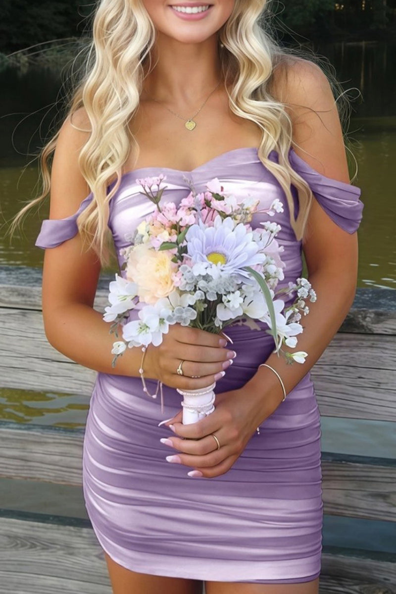 Load image into Gallery viewer, Red Bodycon Off the Shoulder Ruched Short Prom Dress