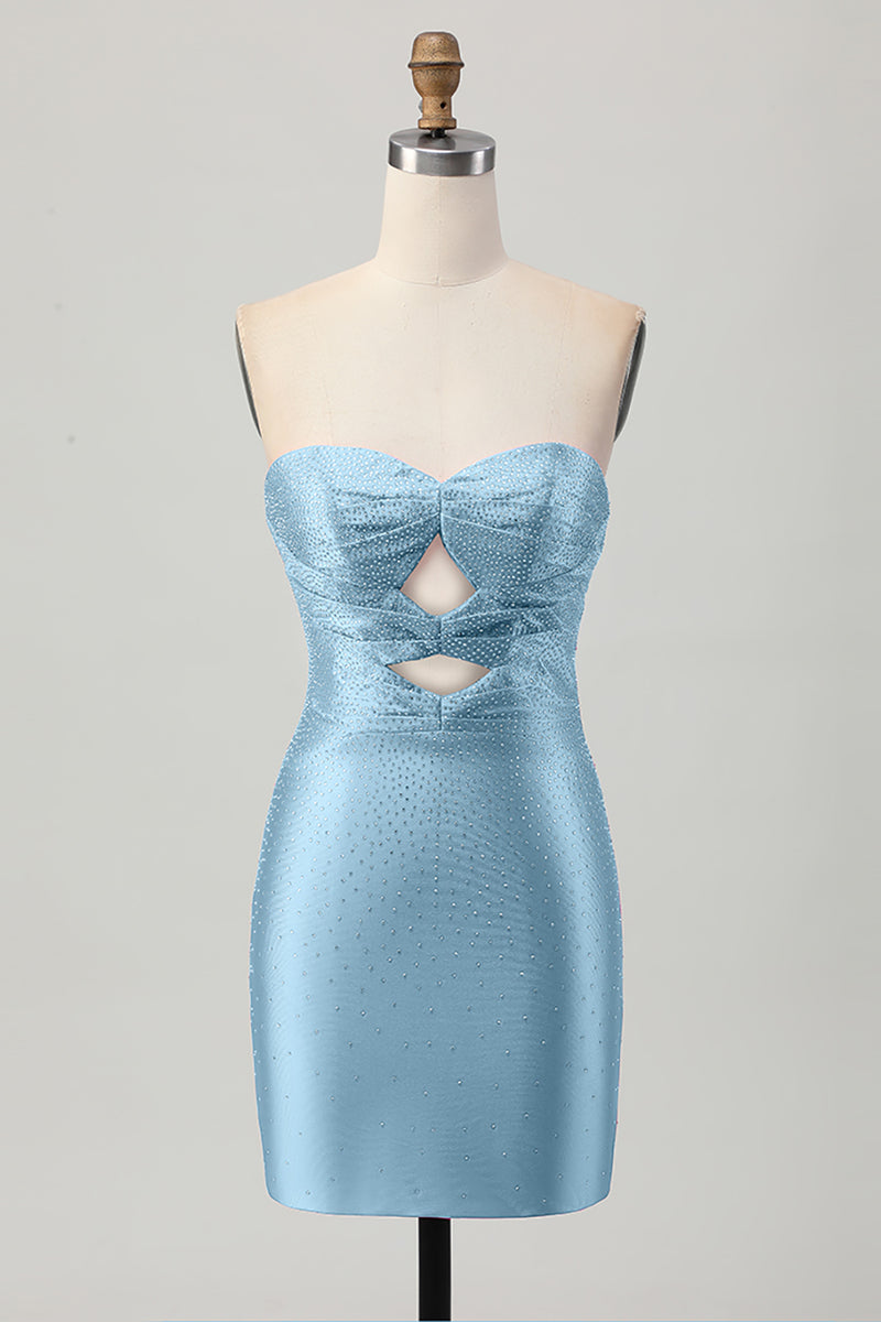 Load image into Gallery viewer, Sparkly Fuchsia Sweetheart Tight Short Beaded Prom Dress with Keyholes