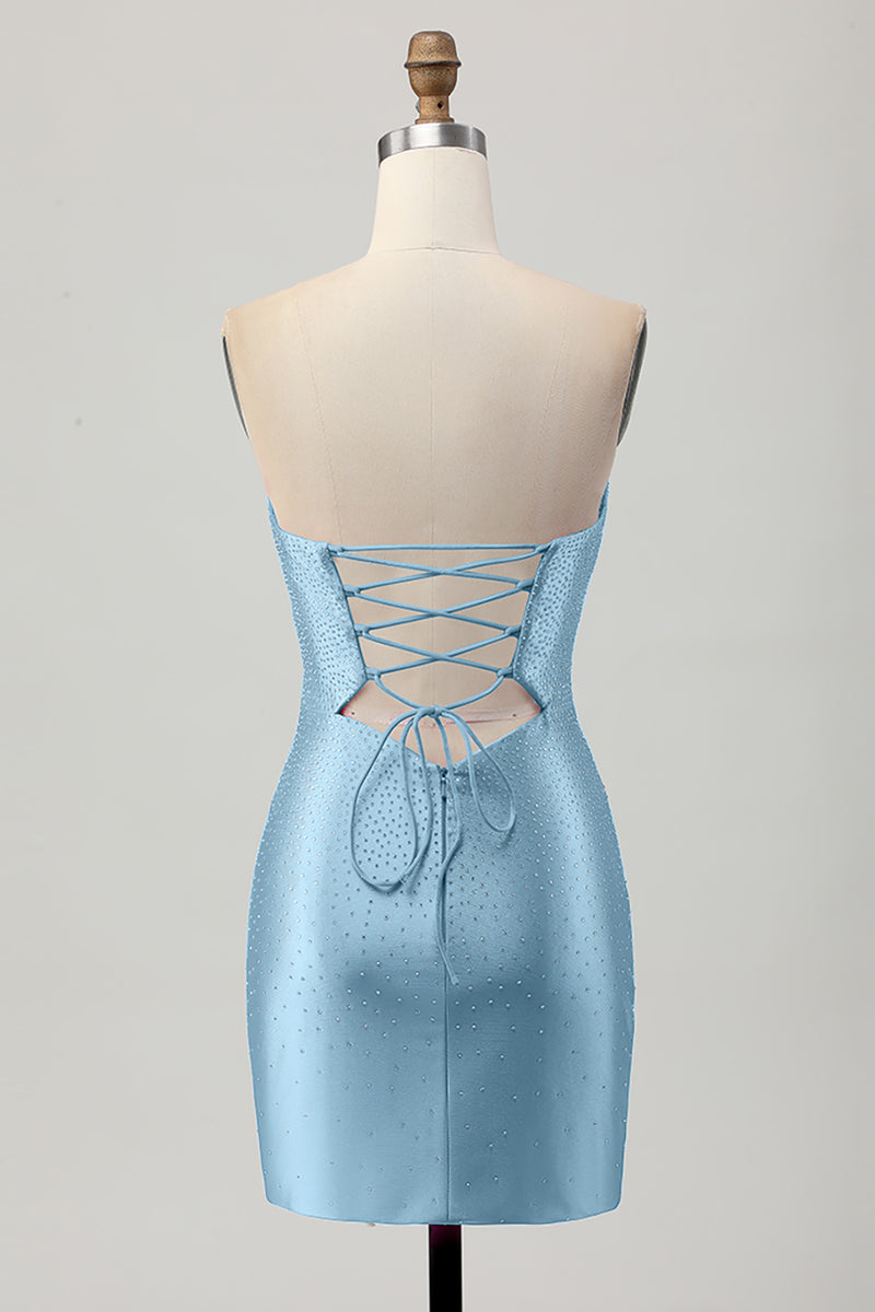 Load image into Gallery viewer, Sparkly Fuchsia Sweetheart Tight Short Beaded Prom Dress with Keyholes