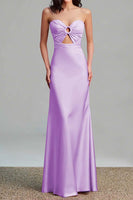 Load image into Gallery viewer, Pink Satin Sheath Sweetheart Cut Out Maxi Formal Dress