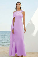 Load image into Gallery viewer, Dusty Rose Sheath Chiffon Long Engagement Dress with Cape
