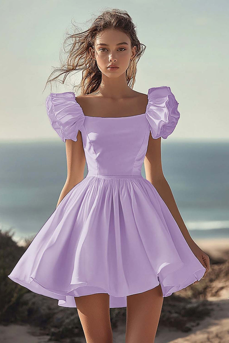 Load image into Gallery viewer, Dusty Rose Satin Mini Short Party Dress with Ruffles