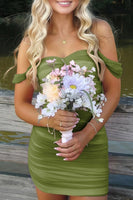 Load image into Gallery viewer, Red Bodycon Off the Shoulder Ruched Short Prom Dress