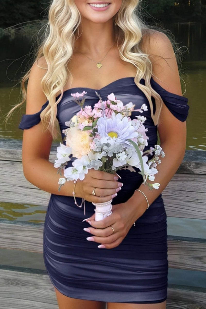 Load image into Gallery viewer, Red Bodycon Off the Shoulder Ruched Short Prom Dress