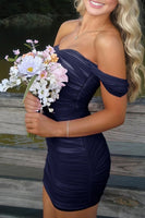 Load image into Gallery viewer, Red Bodycon Off the Shoulder Ruched Short Prom Dress