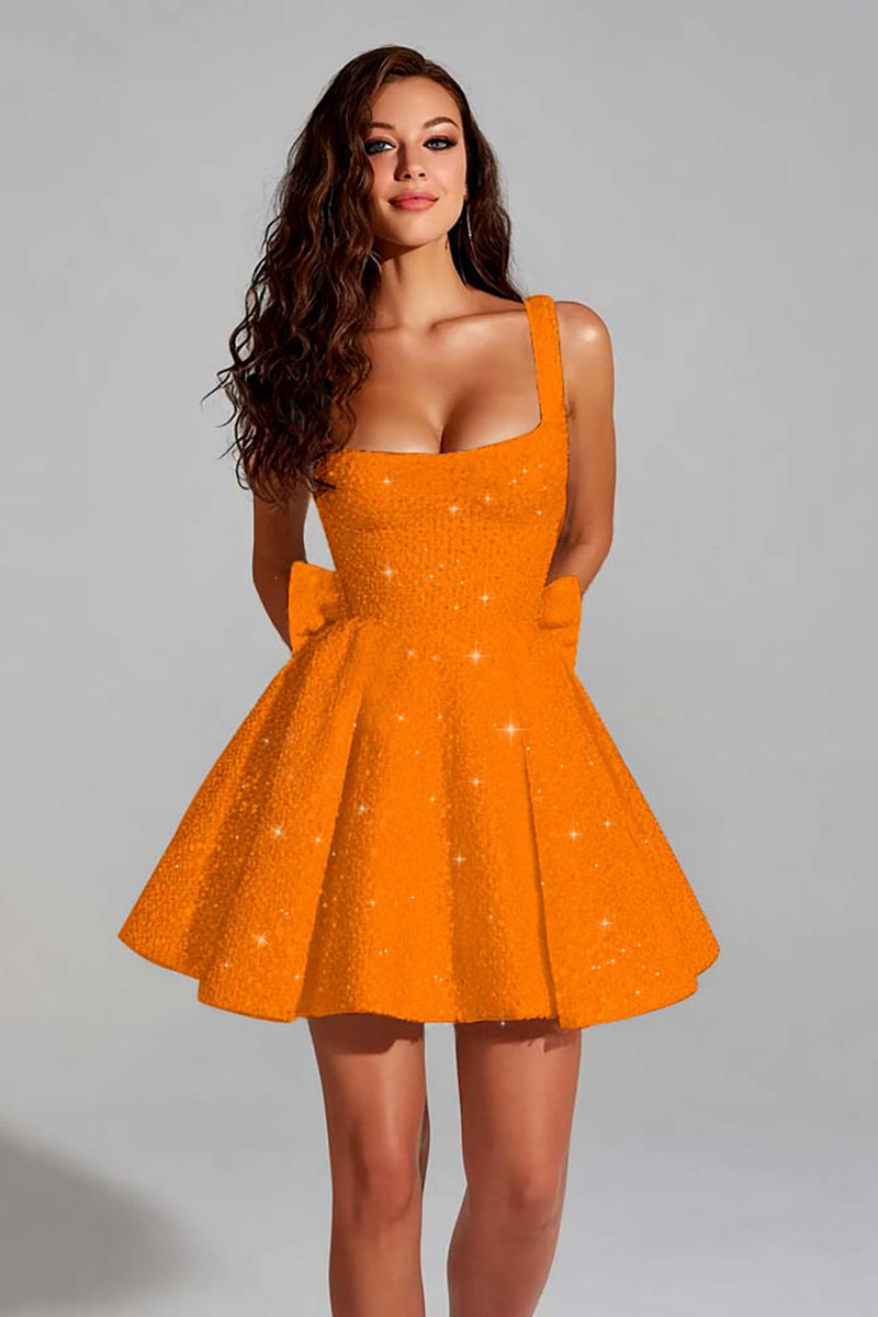 Load image into Gallery viewer, Sparkly Black Square Neck A Line Short Prom Dress with Bow