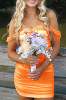 Load image into Gallery viewer, Red Bodycon Off the Shoulder Ruched Short Prom Dress