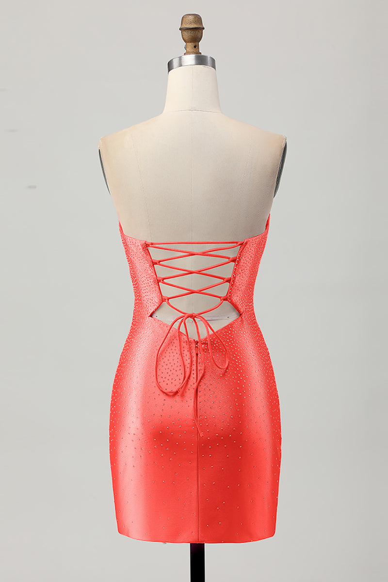Load image into Gallery viewer, Sparkly Fuchsia Sweetheart Tight Short Beaded Prom Dress with Keyholes