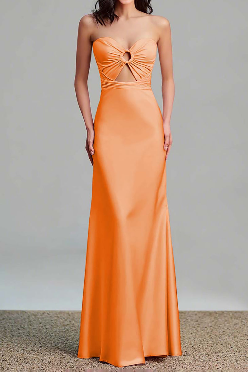 Load image into Gallery viewer, Pink Satin Sheath Sweetheart Cut Out Maxi Formal Dress