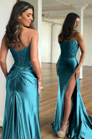 Load image into Gallery viewer, Sparkly Dark Navy Sheath Corset Long Prom Dress with Lace