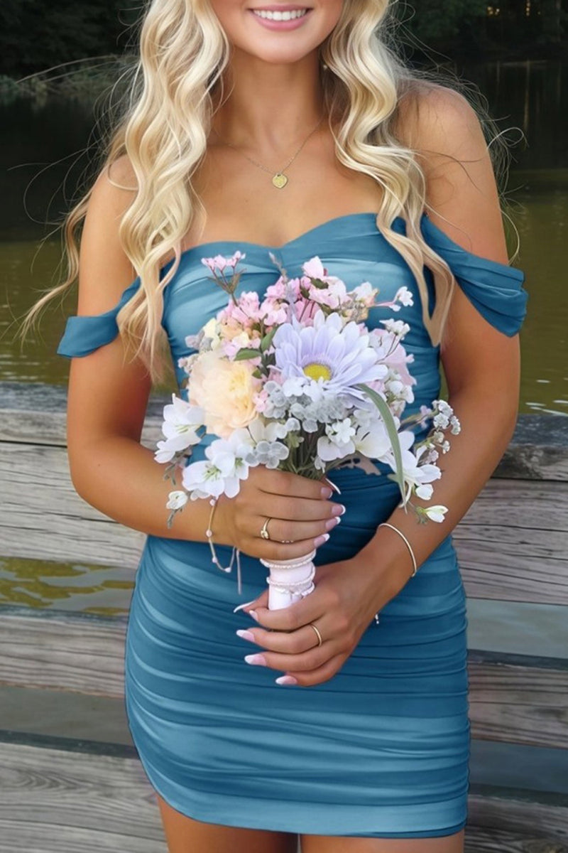 Load image into Gallery viewer, Red Bodycon Off the Shoulder Ruched Short Prom Dress