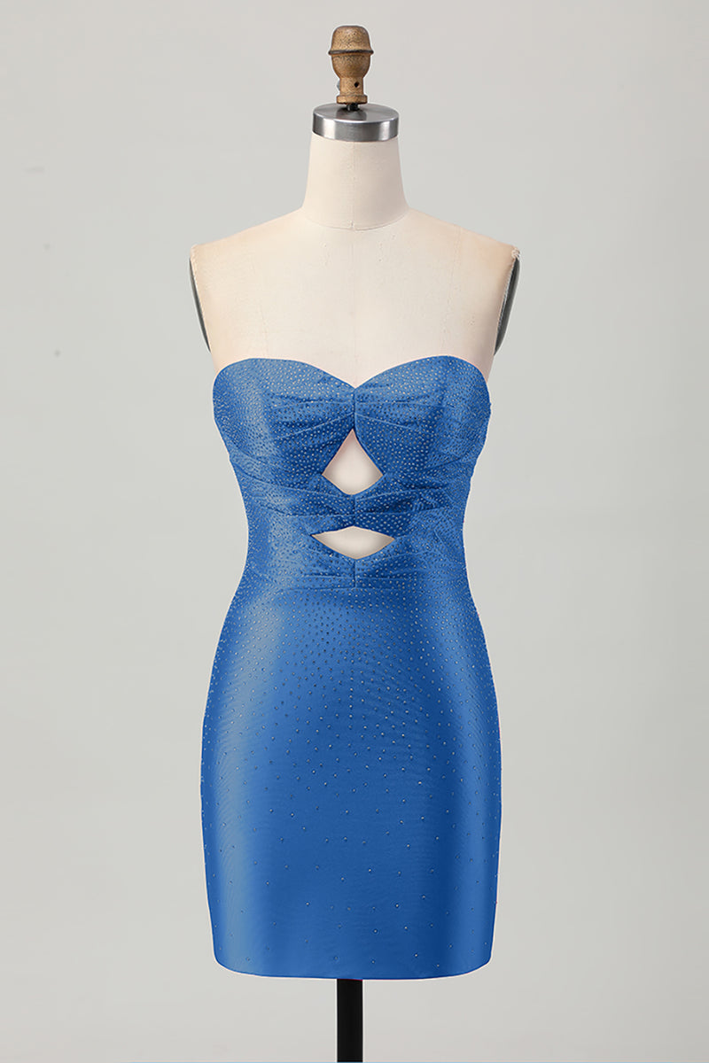 Load image into Gallery viewer, Sparkly Fuchsia Sweetheart Tight Short Beaded Prom Dress with Keyholes