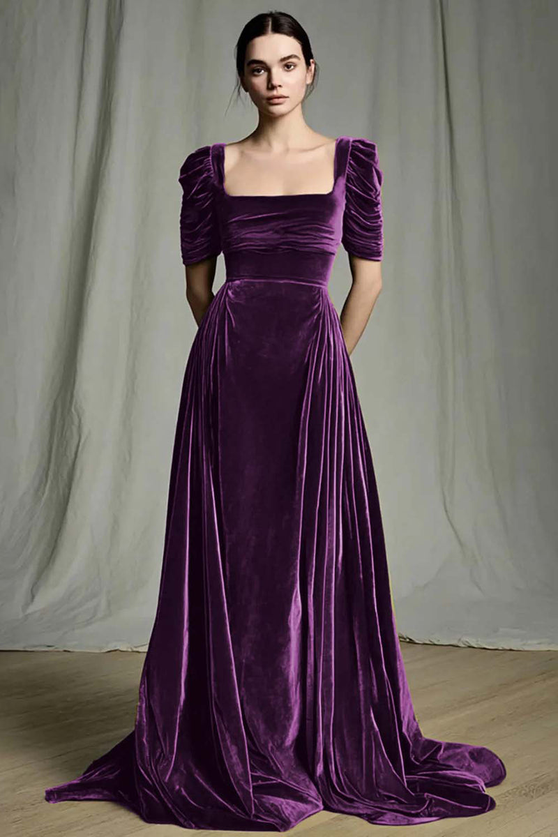 Load image into Gallery viewer, Olive A Line Velvet Square Neck Long Holiday Party Dress with Sleeves