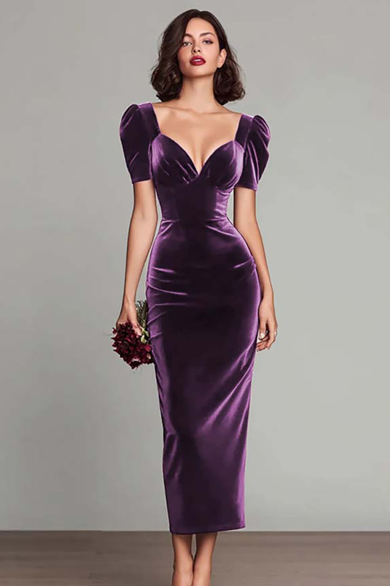 Load image into Gallery viewer, Burgundy Sheath Maxi Velvet Holiday Party Dress